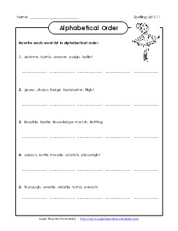 Alphabetical Order (E-11) Spelling E Worksheet