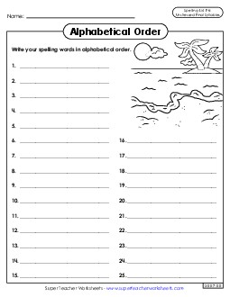 Alphabetical Order: Whole List (F-8) Spelling F Worksheet