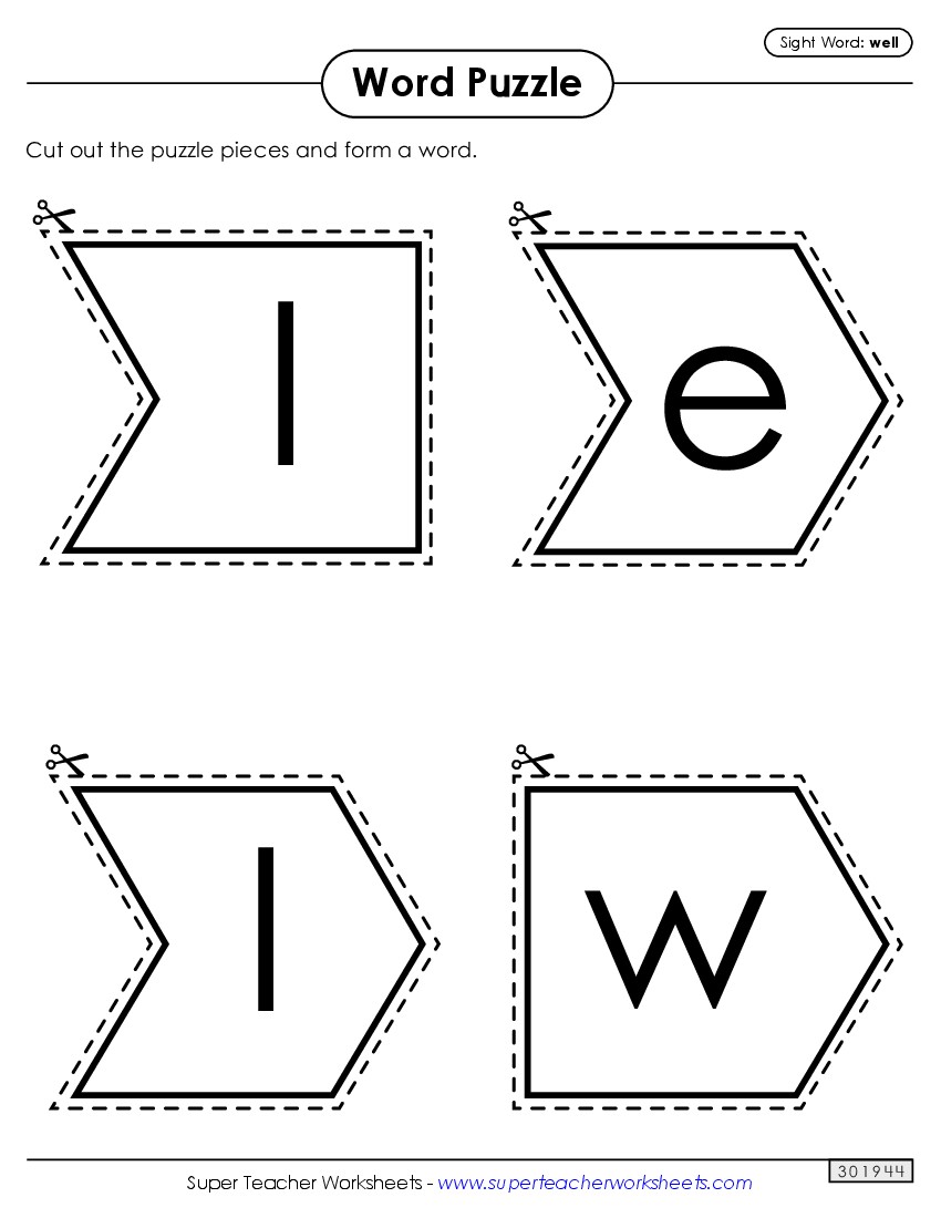 Word Puzzle: Well Sight Words Individual Worksheet