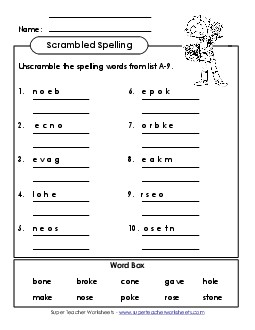 Word Unscramble (A-9) Spelling A Worksheet