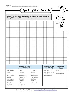 Make-a-Search (E-23) Spelling E Worksheet