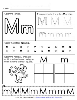 Letter M - Mixed Skills (Basic) Alphabet Worksheet