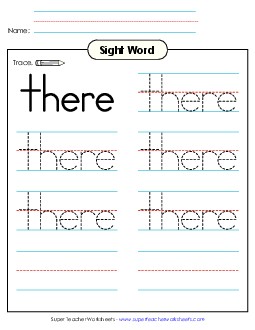 Trace the Word: There Sight Words Individual Worksheet