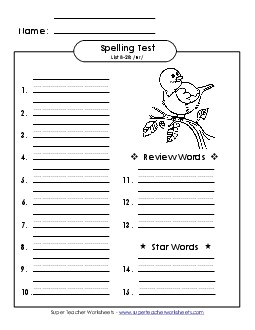 Spelling Test (B-28) Spelling B Worksheet