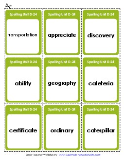 Flashcards (D-24) Spelling D Worksheet