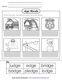 New Cut and Glue (-dge Words)  Worksheet