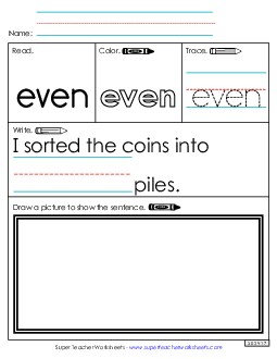 Worksheet 3: Even Sight Words Individual Worksheet