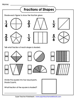 Fractions Shapes 5 Worksheet