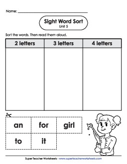 Sight Word Sort (Unit 5) Sight Words Worksheet