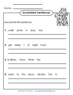 Scrambled Sentences (A-Number Words) Spelling A Worksheet