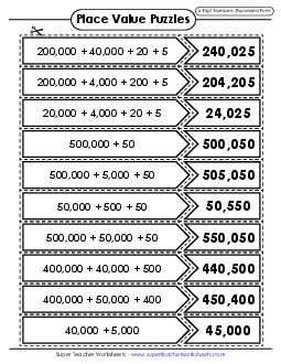 Place Value Puzzle Match (6-Digit)  Worksheet