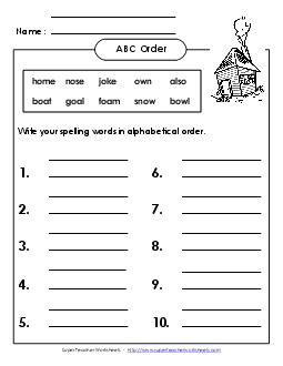 ABC Order: Write (B-9) Spelling B Worksheet