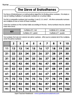  Sieve of Eratosthenes Factors Worksheet