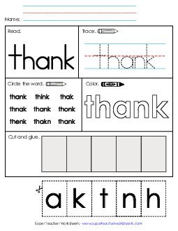 Worksheet 2: Thank Sight Words Individual Worksheet