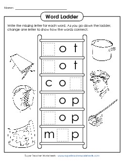 Word Ladder: Pot to Map Word Ladders Worksheet