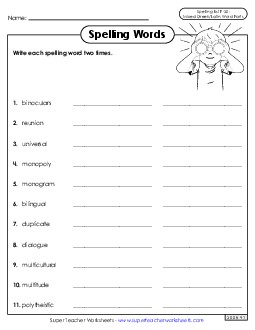 Write Words Twice (F-30) Spelling F Worksheet