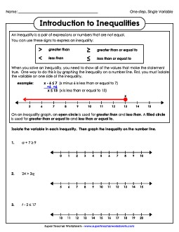 Introduction to Inequalities (Basic) Worksheet