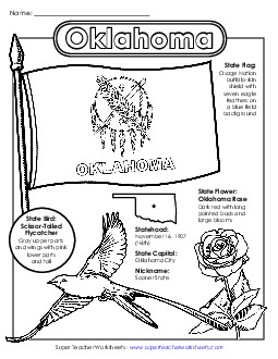 Oklahoma State Symbols Coloring Page States Individual Worksheet