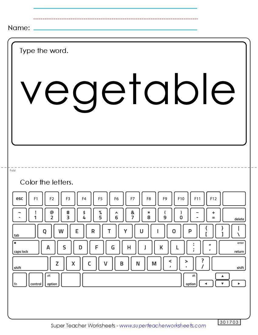 Type the Word: Vegetable Sight Words Individual Worksheet