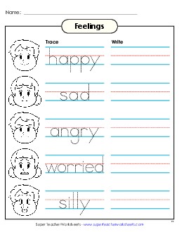 Basic Feelings: Trace and Write Emotions Feelings Worksheet