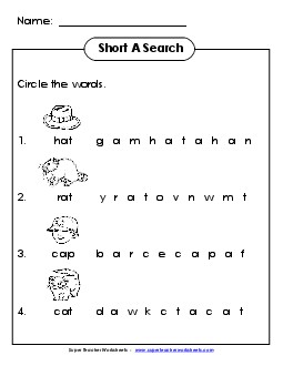 Short A: Horizontal Word Hunt (Illustrated) Phonics Worksheet