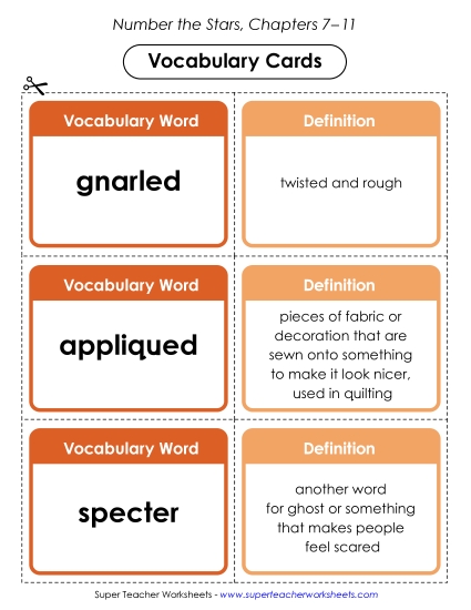 New Chapters 7–11 Vocabulary Cards Worksheet New Chapters 7–11 Vocabulary Cards Worksheet