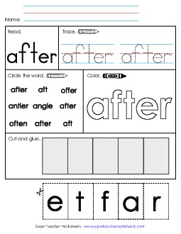 Worksheet 2: After Sight Words Individual Worksheet