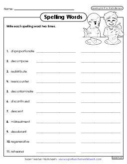 Write Words Twice (F-16) Spelling F Worksheet