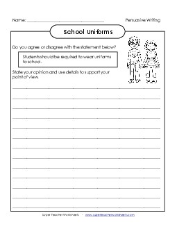 Persuasive Writing Prompt: School Uniforms 5th Grade ELA Worksheet