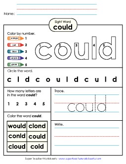 Worksheet 4: Could Sight Words Individual Worksheet