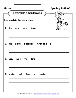 Scrambled Sentences (A-7) Spelling A Worksheet