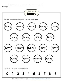 Dab or Color: Funny Sight Words Individual Worksheet