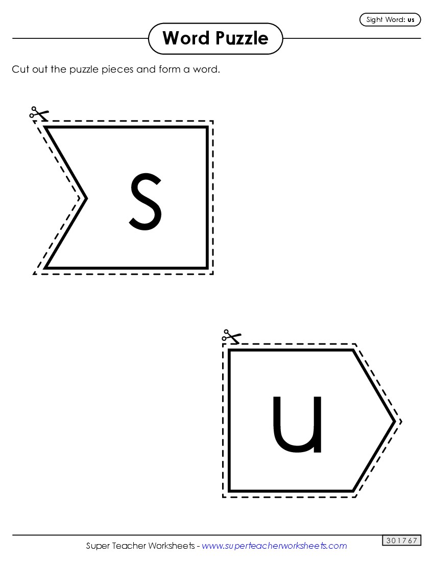 Word Puzzle: Us Sight Words Individual Worksheet