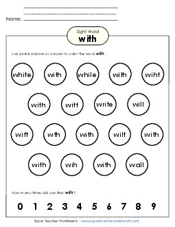 Dab or Color: With Sight Words Individual Worksheet