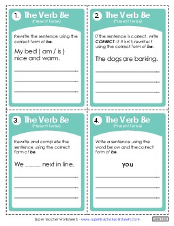 Verbs: <i>Be</i> Present Tense Verb To Be Conjugations Worksheet