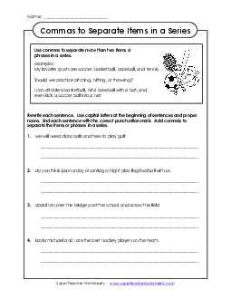 Commas in a Series 5th Grade ELA Worksheet