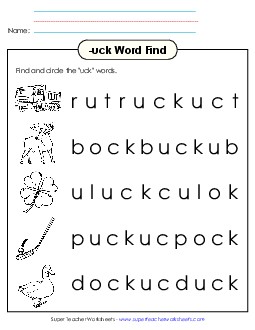 Circle the Words (-uck) Word Families Worksheet