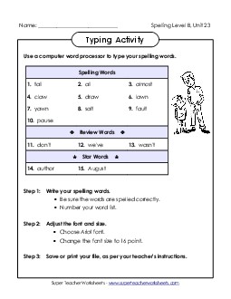 Typing Activity (B-23) Spelling B Worksheet