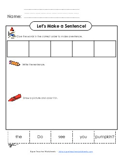 Build-a-Sentence: Pumpkin Sentences Basic Worksheet