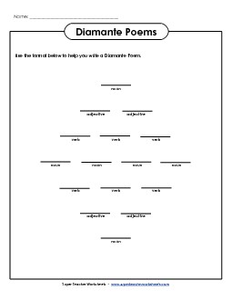 Diamante Poem Format Poetry Worksheet