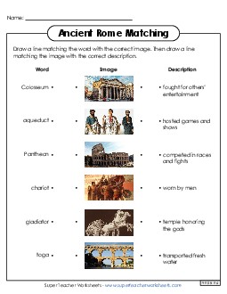 Ancient Rome Matching Activity 6th Grade Social Studies Worksheet