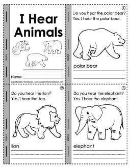 Mini-Book: I Hear Animals! Picture Book Polar Bear Worksheet