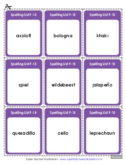 Flashcards (F-15)  Spelling F Worksheet