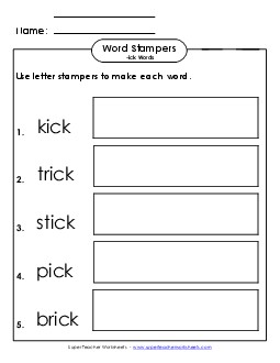 Letter Stampers Activity (-ick Words)  Word Families Worksheet