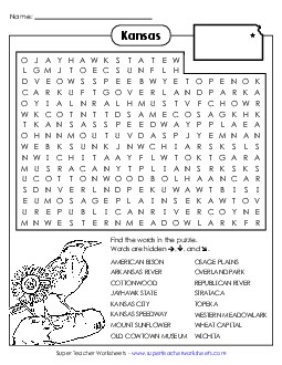 Word Search Puzzle States Individual Worksheet