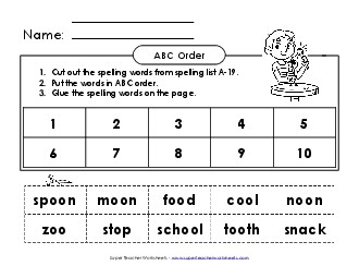 ABC Order: Cut and Glue (A-19) Spelling A Worksheet