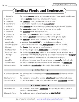 Spelling Sentences (F-23)  Spelling F Worksheet