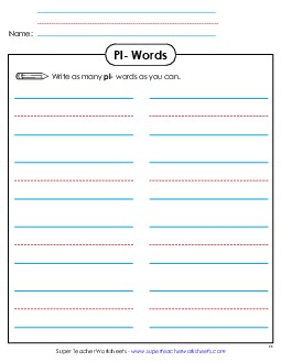 Phonics Brainstorm (Pl- Words) Phonics Blends Worksheet