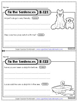 Fix the Sentences B-121 through B-125 Worksheet