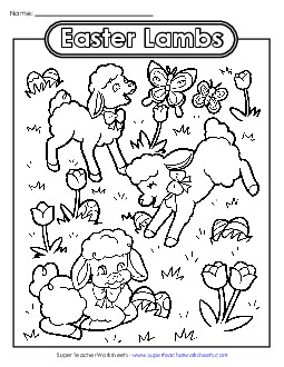 Coloring Page: Easter Lambs Worksheet